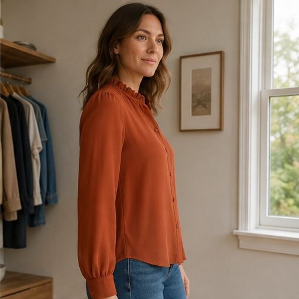 Rust Ruffle Collar Blouse - Picture 3 of 6